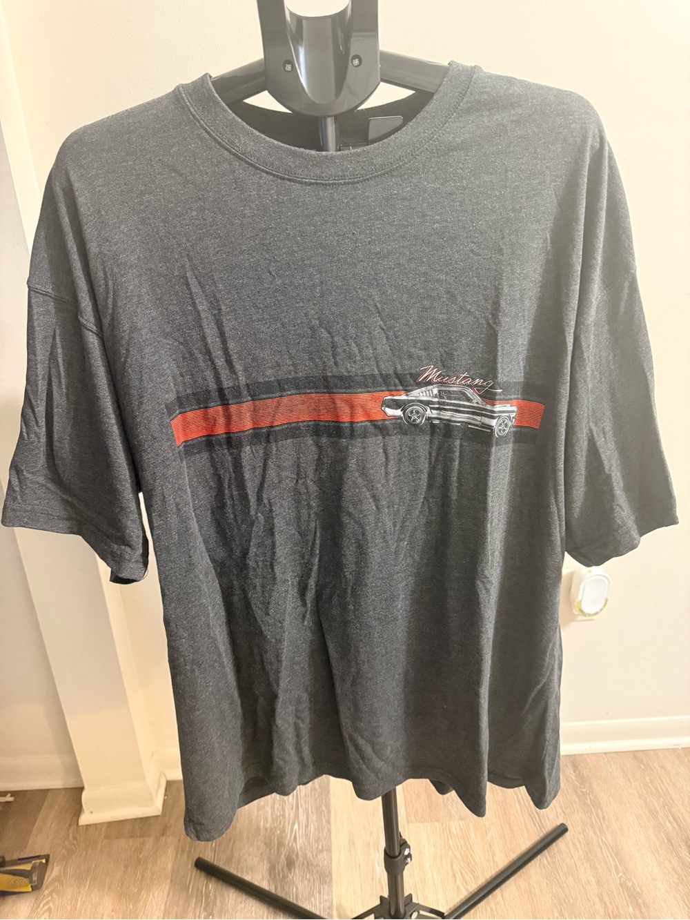 Newport Charcoal T‑Shirt with Red Stripe and Car Graphic
